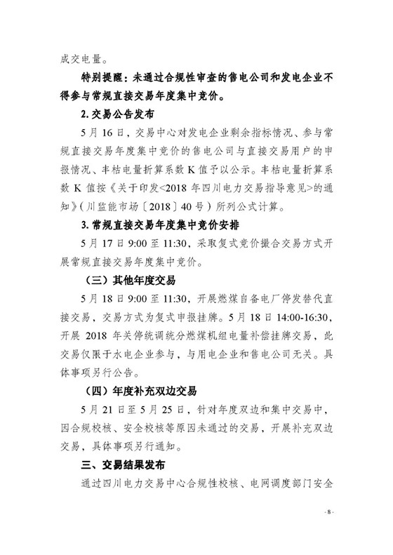 四川2018年度電力直接交易1號公告：風(fēng)電、光伏、部分水電企業(yè)可參與直接交易